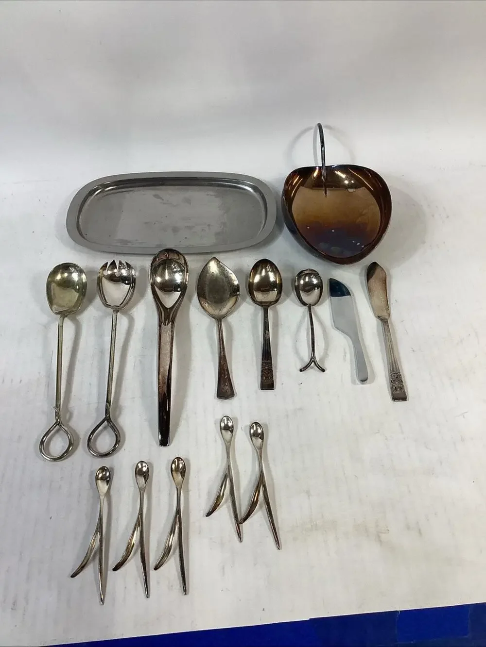 Lot Of 15 Vintage Antique Utensils and A Leaf Bowl